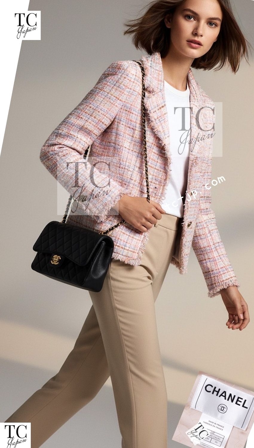 CHANEL 04S Nude Beige Pink Multicolor Mix Gold CC Buttons Tweed Jacket 38 シャネル ヌード ベージュ ピンク マルチカラー ミックス ゴールド CC ボタン ツイード ジャケット 即発