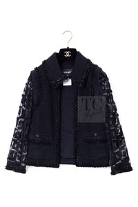 CHANEL 09C Black Jewel Embellished Mesh Lesage Tweed Cardigan Jacket Tops 34 36 シャネル ブラック ジュエリー ビーズ メッシュレース カーディガン ジャケット トップス 即発 - TC JAPAN