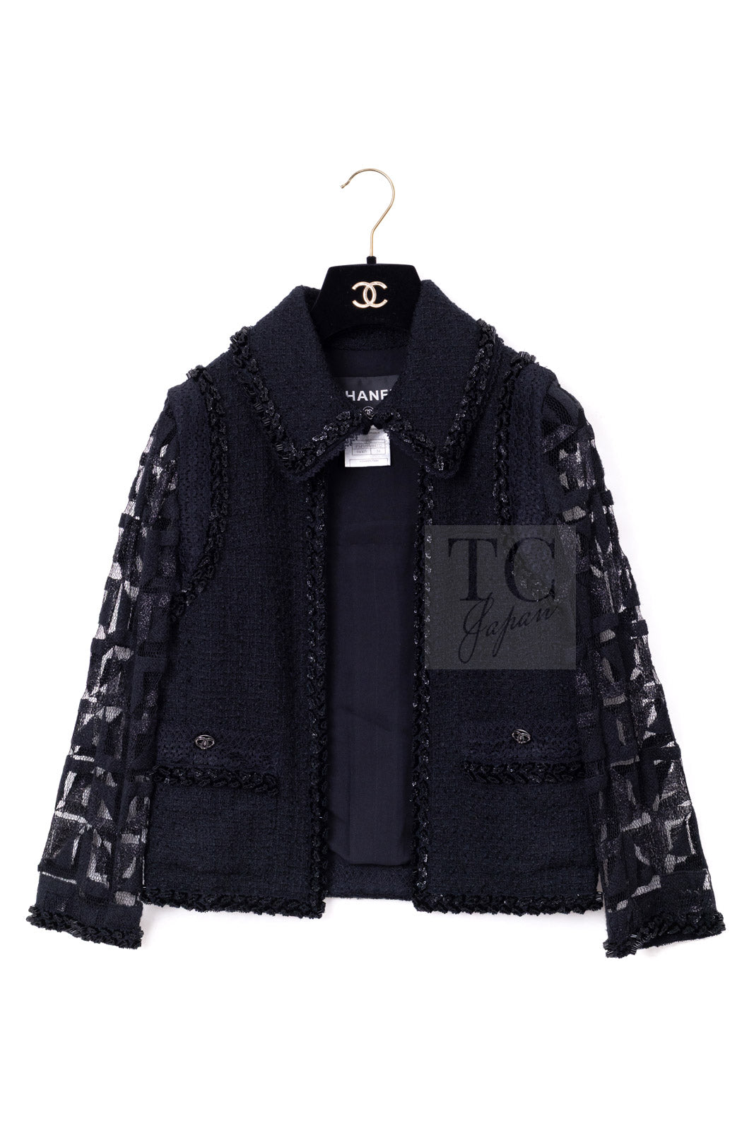 CHANEL 09C Black Jewel Embellished Mesh Lesage Tweed Cardigan Jacket Tops 34 36 シャネル ブラック ジュエリー ビーズ メッシュレース カーディガン ジャケット トップス 即発 - TC JAPAN