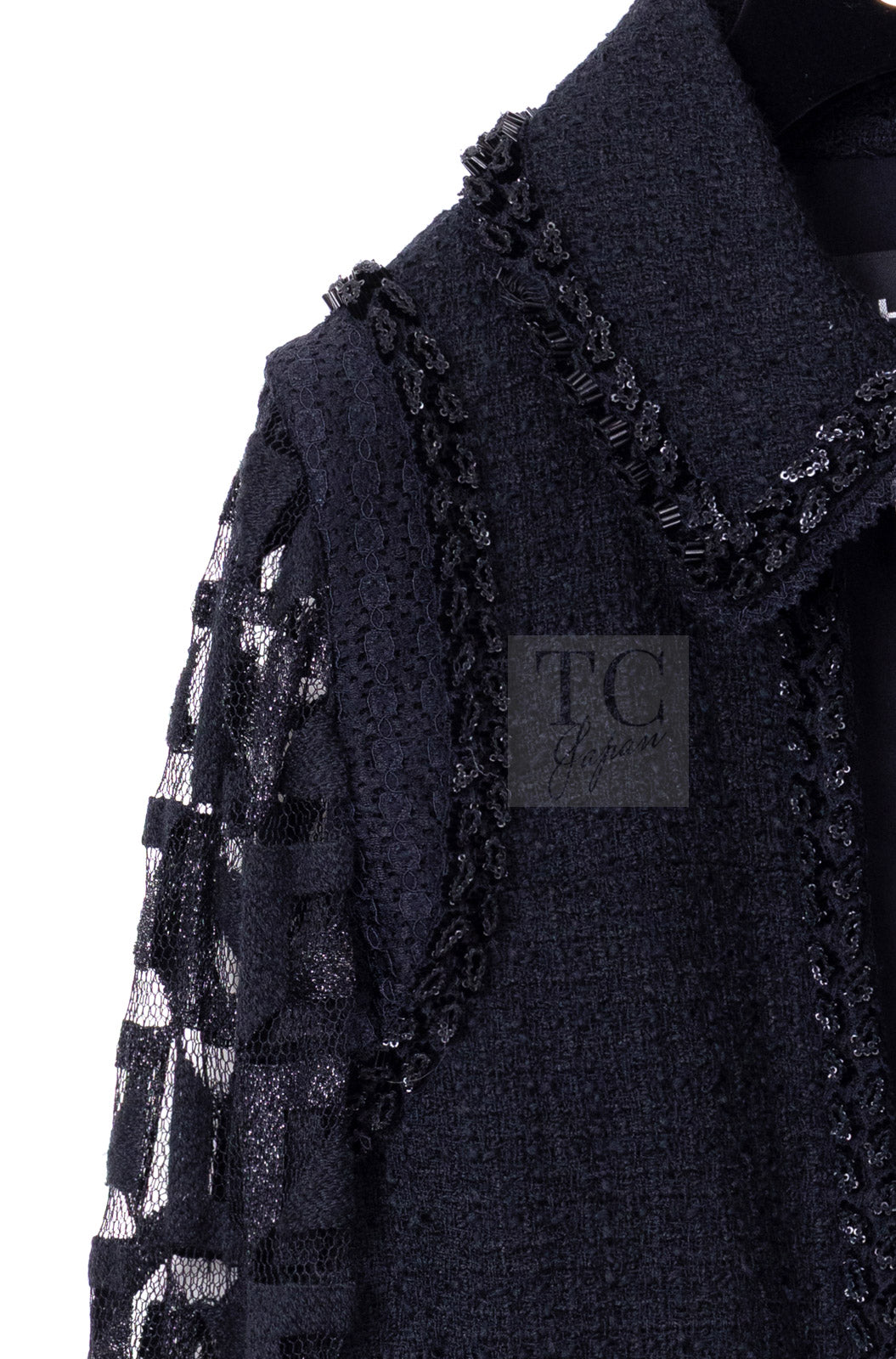 CHANEL 09C Black Jewel Embellished Mesh Lesage Tweed Cardigan Jacket Tops 34 36 シャネル ブラック ジュエリー ビーズ メッシュレース カーディガン ジャケット トップス 即発 - TC JAPAN