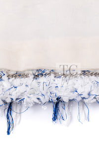 CHANEL 18S White Blue Meatalic Collarless Tweed Jacket 34 36 シャネル ホワイト ブルー ラメ ノーカラー ツイード ジャケット 即発