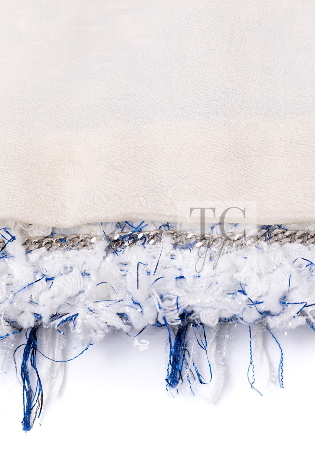 CHANEL 18S White Blue Meatalic Collarless Tweed Jacket 34 36 シャネル ホワイト ブルー ラメ ノーカラー ツイード ジャケット 即発