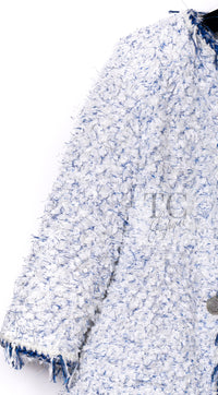 CHANEL 18S White Blue Meatalic Collarless Tweed Jacket 34 36 シャネル ホワイト ブルー ラメ ノーカラー ツイード ジャケット 即発