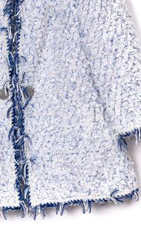 CHANEL 18S White Blue Meatalic Collarless Tweed Jacket 34 36 シャネル ホワイト ブルー ラメ ノーカラー ツイード ジャケット 即発