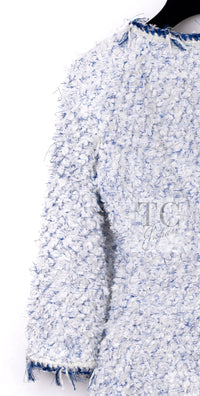 CHANEL 18S White Blue Meatalic Collarless Tweed Jacket 34 36 シャネル ホワイト ブルー ラメ ノーカラー ツイード ジャケット 即発