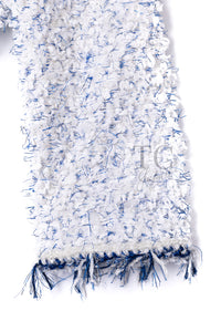 CHANEL 18S White Blue Meatalic Collarless Tweed Jacket 34 36 シャネル ホワイト ブルー ラメ ノーカラー ツイード ジャケット 即発