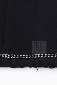 CHANEL 25S Black Cotton Collarless Tweed Jacket 40 シャネル ブラック コットン ノーカラー ツイード ジャケット カメリアボタン 即発