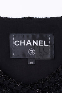 CHANEL 25S Black Cotton Collarless Tweed Jacket 40 シャネル ブラック コットン ノーカラー ツイード ジャケット カメリアボタン 即発