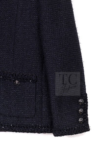 CHANEL 25S Black Cotton Collarless Tweed Jacket 40 シャネル ブラック コットン ノーカラー ツイード ジャケット カメリアボタン 即発