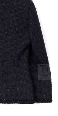 CHANEL 25S Black Cotton Collarless Tweed Jacket 40 シャネル ブラック コットン ノーカラー ツイード ジャケット カメリアボタン 即発