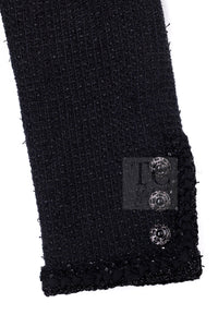 CHANEL 25S Black Cotton Collarless Tweed Jacket 40 シャネル ブラック コットン ノーカラー ツイード ジャケット カメリアボタン 即発