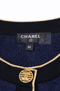 CHANEL 19C Navy Black Gold Cotton Cardigan Jacket 36 シャネル ネイビー ブラック ゴールド コットン カーディガン ジャケット 即発