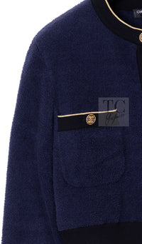 CHANEL 19C Navy Black Gold Cotton Cardigan Jacket 36 シャネル ネイビー ブラック ゴールド コットン カーディガン ジャケット 即発
