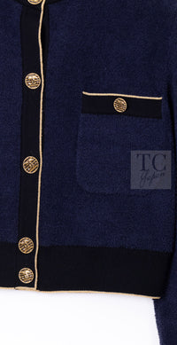 CHANEL 19C Navy Black Gold Cotton Cardigan Jacket 36 シャネル ネイビー ブラック ゴールド コットン カーディガン ジャケット 即発