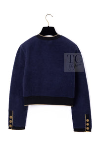 CHANEL 19C Navy Black Gold Cotton Cardigan Jacket 36 シャネル ネイビー ブラック ゴールド コットン カーディガン ジャケット 即発