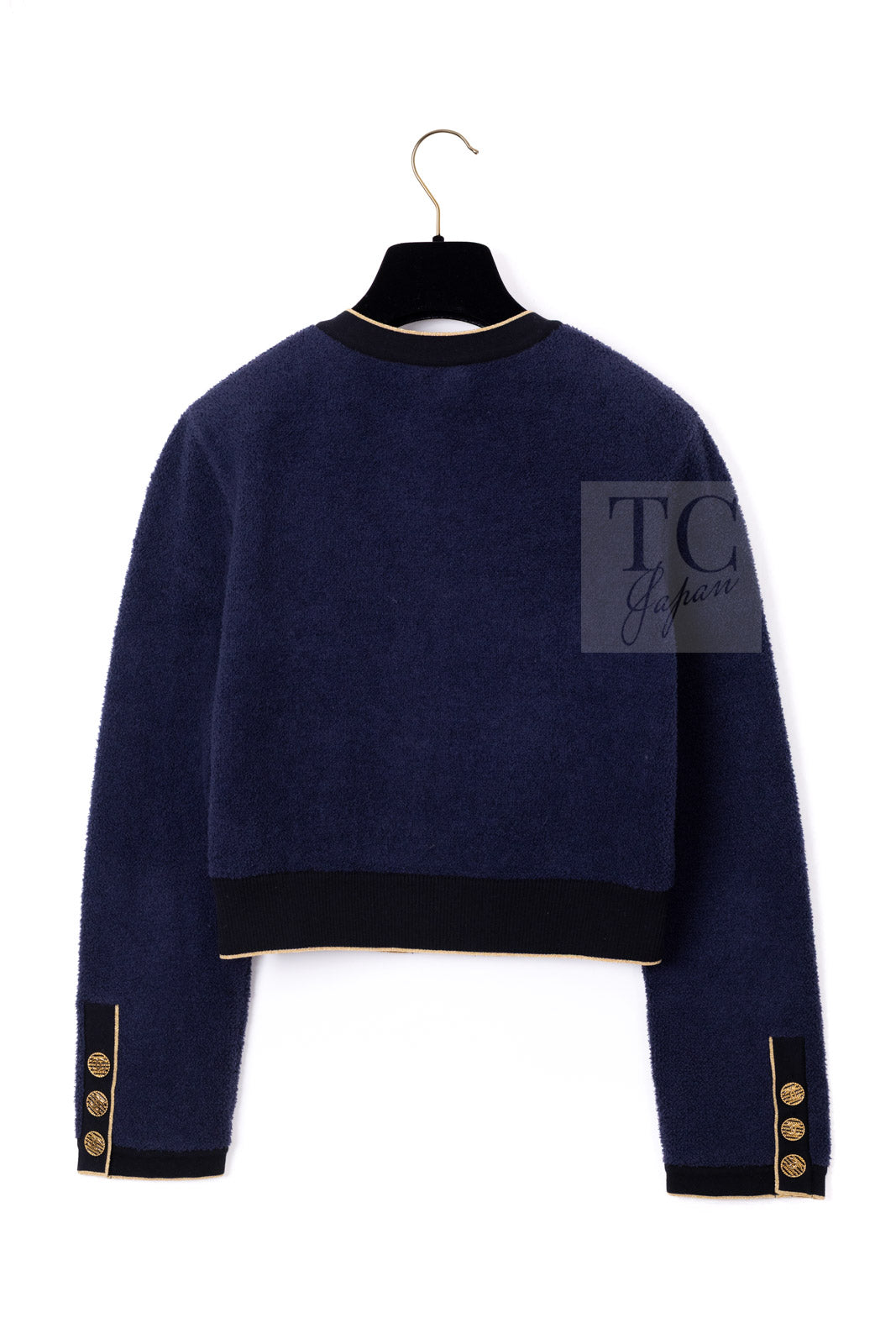 CHANEL 19C Navy Black Gold Cotton Cardigan Jacket 36 シャネル ネイビー ブラック ゴールド コットン カーディガン ジャケット 即発