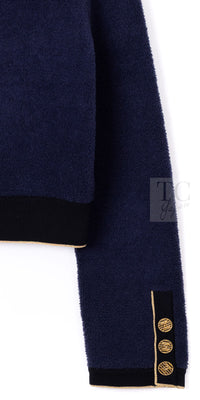 CHANEL 19C Navy Black Gold Cotton Cardigan Jacket 36 シャネル ネイビー ブラック ゴールド コットン カーディガン ジャケット 即発