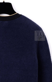 CHANEL 19C Navy Black Gold Cotton Cardigan Jacket 36 シャネル ネイビー ブラック ゴールド コットン カーディガン ジャケット 即発