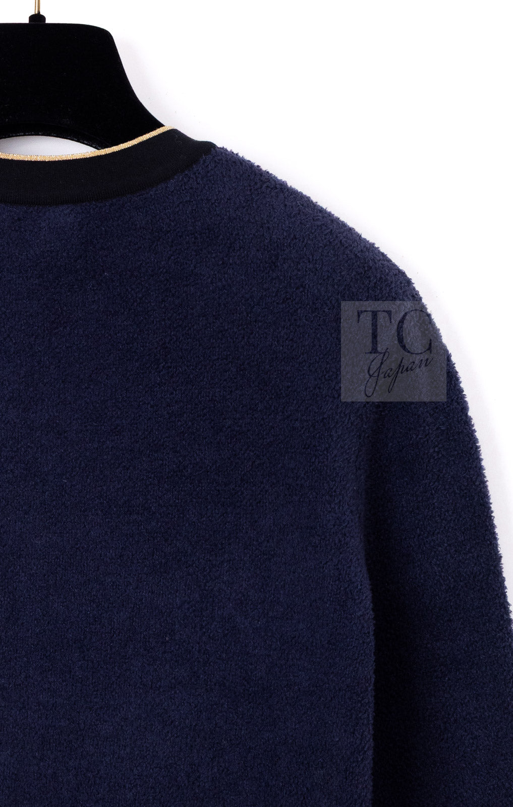 CHANEL 19C Navy Black Gold Cotton Cardigan Jacket 36 シャネル ネイビー ブラック ゴールド コットン カーディガン ジャケット 即発