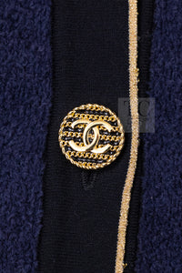 CHANEL 19C Navy Black Gold Cotton Cardigan Jacket 36 シャネル ネイビー ブラック ゴールド コットン カーディガン ジャケット 即発