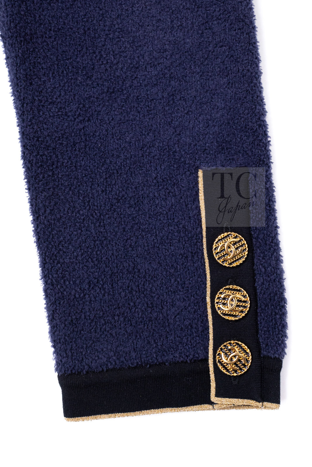 CHANEL 19C Navy Black Gold Cotton Cardigan Jacket 36 シャネル ネイビー ブラック ゴールド コットン カーディガン ジャケット 即発