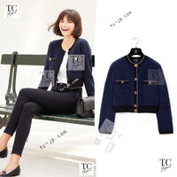 CHANEL 19C Navy Black Gold Cotton Cardigan Jacket 36 シャネル ネイビー ブラック ゴールド コットン カーディガン ジャケット 即発