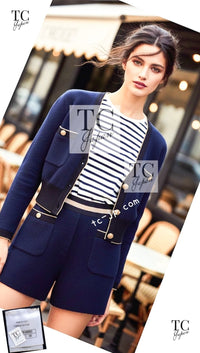 CHANEL 19C Navy Black Gold Cotton Cardigan Jacket 36 シャネル ネイビー ブラック ゴールド コットン カーディガン ジャケット 即発
