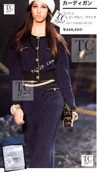 CHANEL 19C Navy Black Gold Cotton Cardigan Jacket 36 シャネル ネイビー ブラック ゴールド コットン カーディガン ジャケット 即発