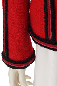 CHANEL 09PF Red Black Trim Wool Zipper Tweed Jacket 42 シャネル レッド ブラック トリム ウール ジッパー ツイード ジャケット 即発 - TC JAPAN