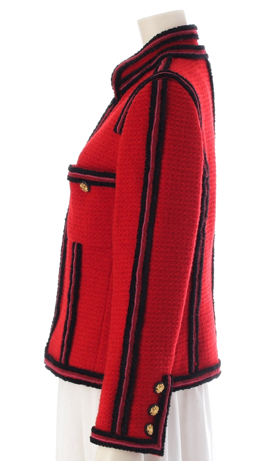 CHANEL 09PF Red Black Trim Wool Zipper Tweed Jacket 42 シャネル レッド ブラック トリム ウール ジッパー ツイード ジャケット 即発