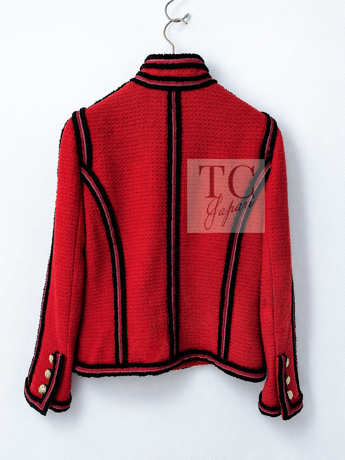 CHANEL 09PF Red Black Trim Wool Zipper Tweed Jacket 42 シャネル レッド ブラック トリム ウール ジッパー ツイード ジャケット 即発