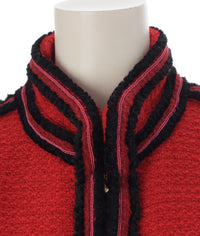 CHANEL 09PF Red Black Trim Wool Zipper Tweed Jacket 42 シャネル レッド ブラック トリム ウール ジッパー ツイード ジャケット 即発