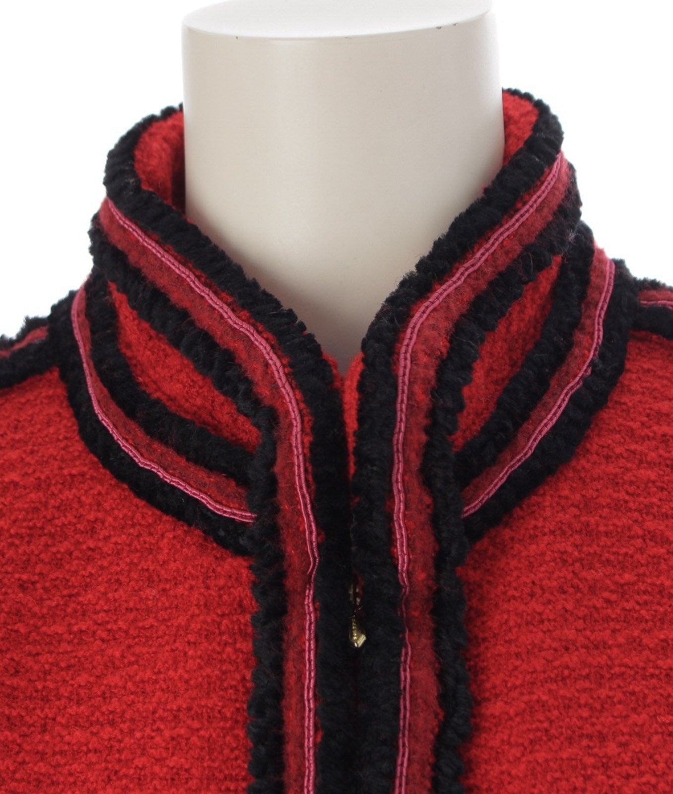 CHANEL 09PF Red Black Trim Wool Zipper Tweed Jacket 42 シャネル レッド ブラック トリム ウール ジッパー ツイード ジャケット 即発