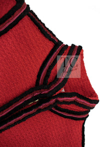 CHANEL 09PF Red Black Trim Wool Zipper Tweed Jacket 42 シャネル レッド ブラック トリム ウール ジッパー ツイード ジャケット 即発