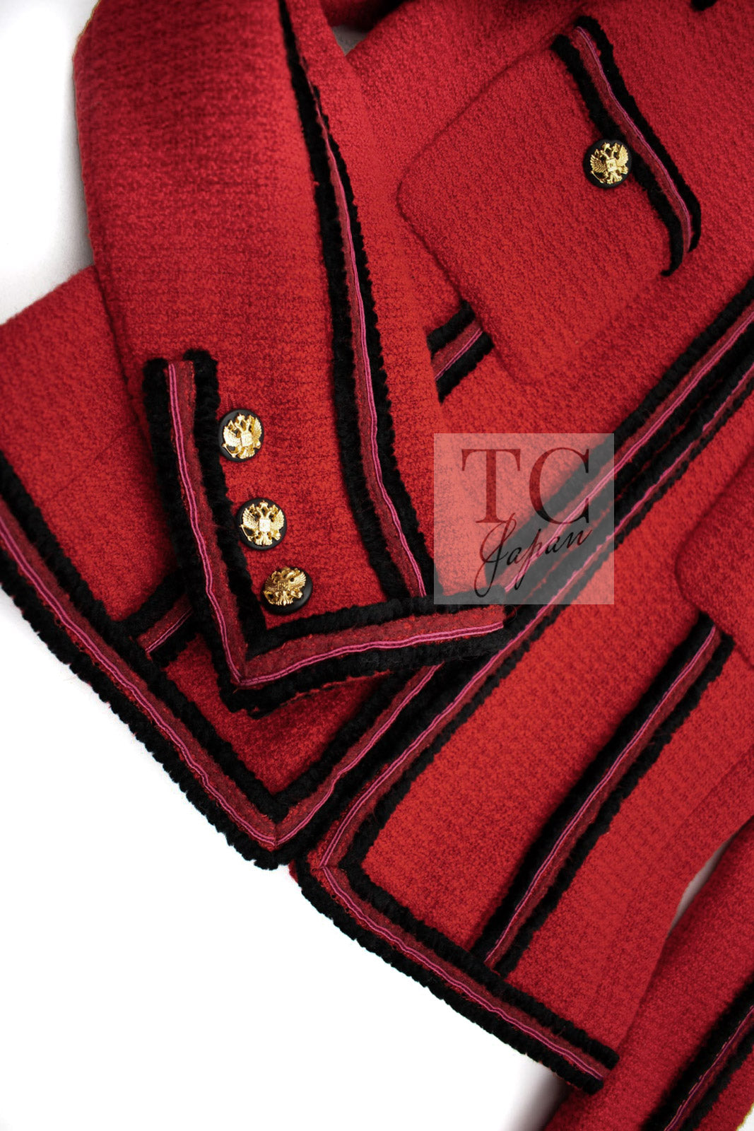 CHANEL 09PF Red Black Trim Wool Zipper Tweed Jacket 42 シャネル レッド ブラック トリム ウール ジッパー ツイード ジャケット 即発