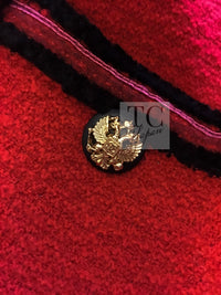 CHANEL 09PF Red Black Trim Wool Zipper Tweed Jacket 42 シャネル レッド ブラック トリム ウール ジッパー ツイード ジャケット 即発