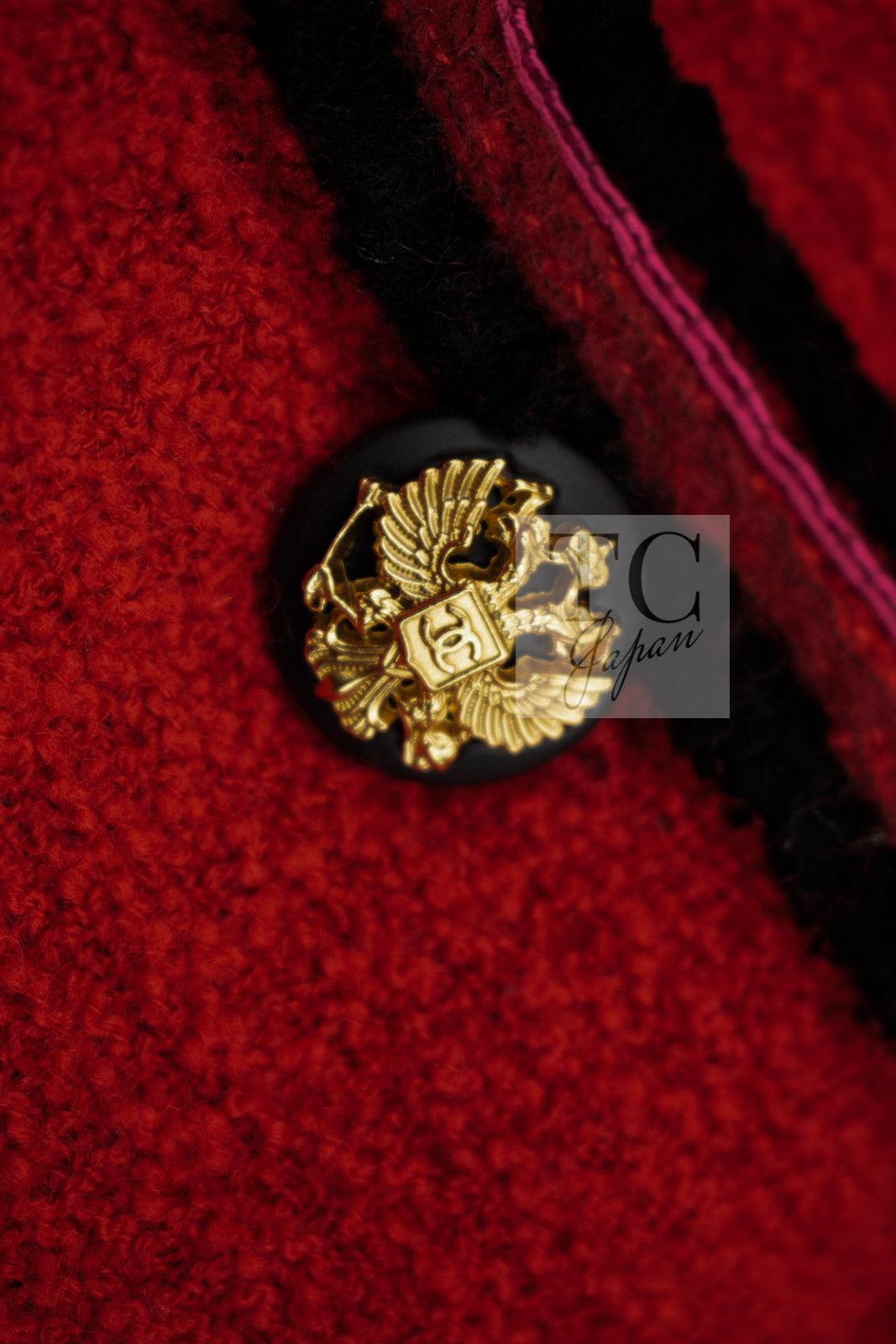 CHANEL 09PF Red Black Trim Wool Zipper Tweed Jacket 42 シャネル レッド ブラック トリム ウール ジッパー ツイード ジャケット 即発