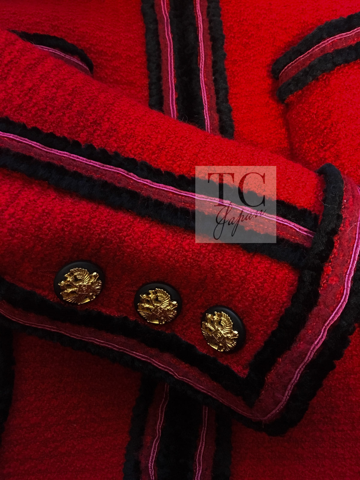 CHANEL 09PF Red Black Trim Wool Zipper Tweed Jacket 42 シャネル レッド ブラック トリム ウール ジッパー ツイード ジャケット 即発