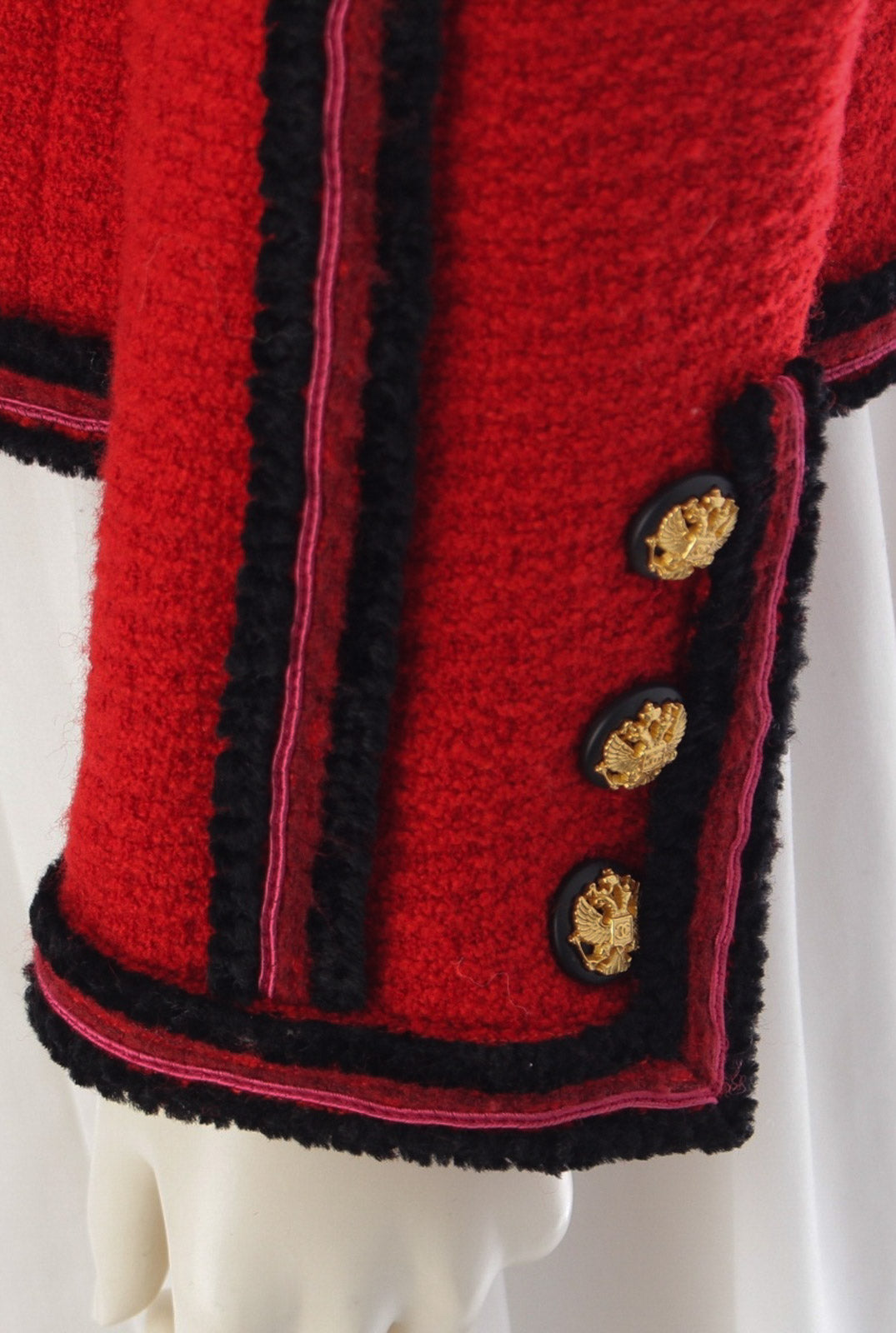 CHANEL 09PF Red Black Trim Wool Zipper Tweed Jacket 42 シャネル レッド ブラック トリム ウール ジッパー ツイード ジャケット 即発