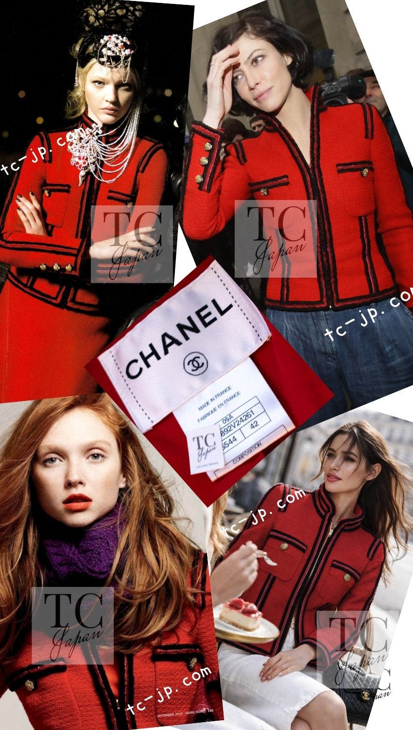 CHANEL 09PF Red Black Trim Wool Zipper Tweed Jacket 42 シャネル レッド ブラック トリム ウール ジッパー ツイード ジャケット 即発