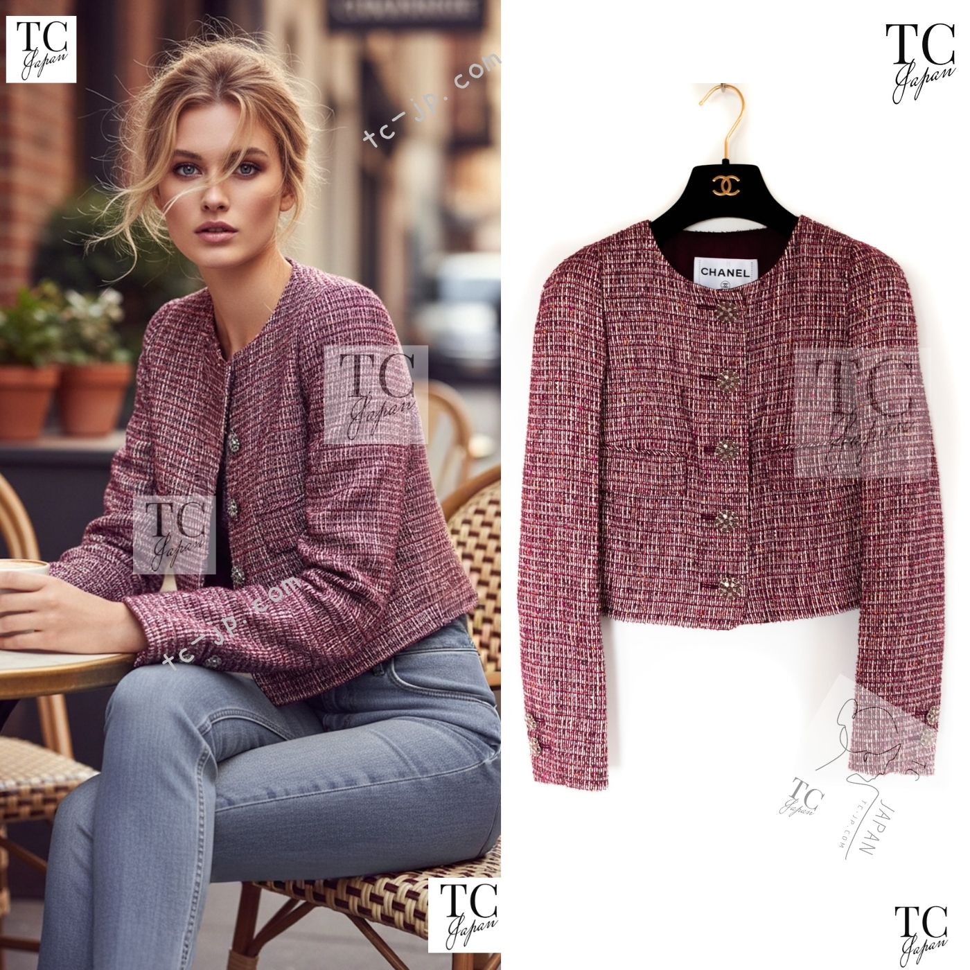 CHANEL 15C Red Multi Gripoix Button Tweed Jacket 36 38 シャネル レッド マルチカラー グリポア 宝石 ボタン ツイード ジャケット 即発