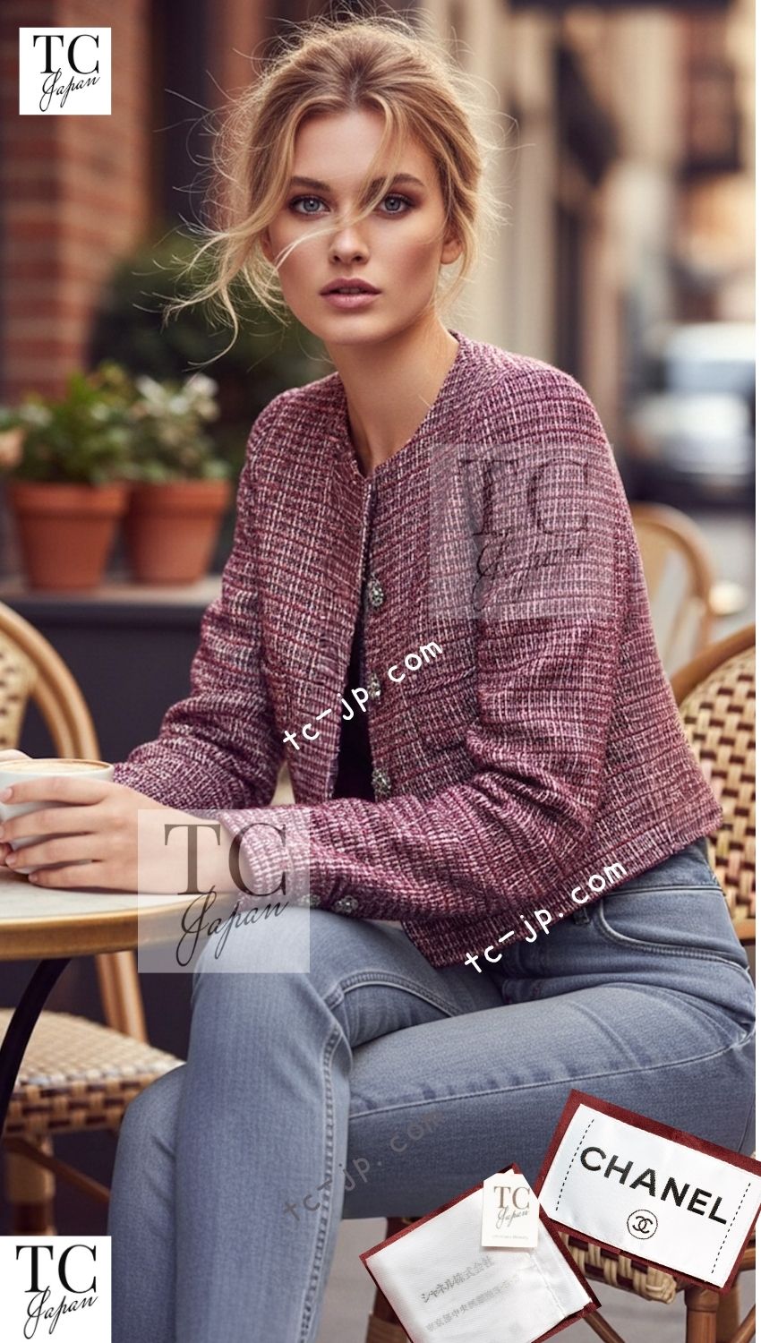 CHANEL 15C Red Multi Gripoix Button Tweed Jacket 36 38 シャネル レッド マルチカラー グリポア 宝石 ボタン ツイード ジャケット 即発