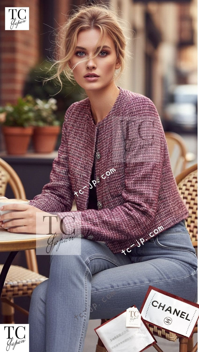 CHANEL 15C Red Multi Gripoix Button Tweed Jacket 36 38 シャネル レッド マルチカラー グリポア 宝石 ボタン ツイード ジャケット 即発