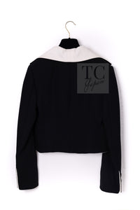 CHANEL Jacket 22C Black White Sailor Collar Silk Crepe 38 シャネル ブラック ホワイト カラー 襟 シルク クレイプ ジャケット