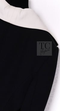 シャネル CHANEL ジャケット 22C ブラック ホワイト カラー 襟 シルク クレイプ ジャケット 38