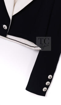 CHANEL Jacket 22C Black White Sailor Collar Silk Crepe 38 シャネル ブラック ホワイト カラー 襟 シルク クレイプ ジャケット