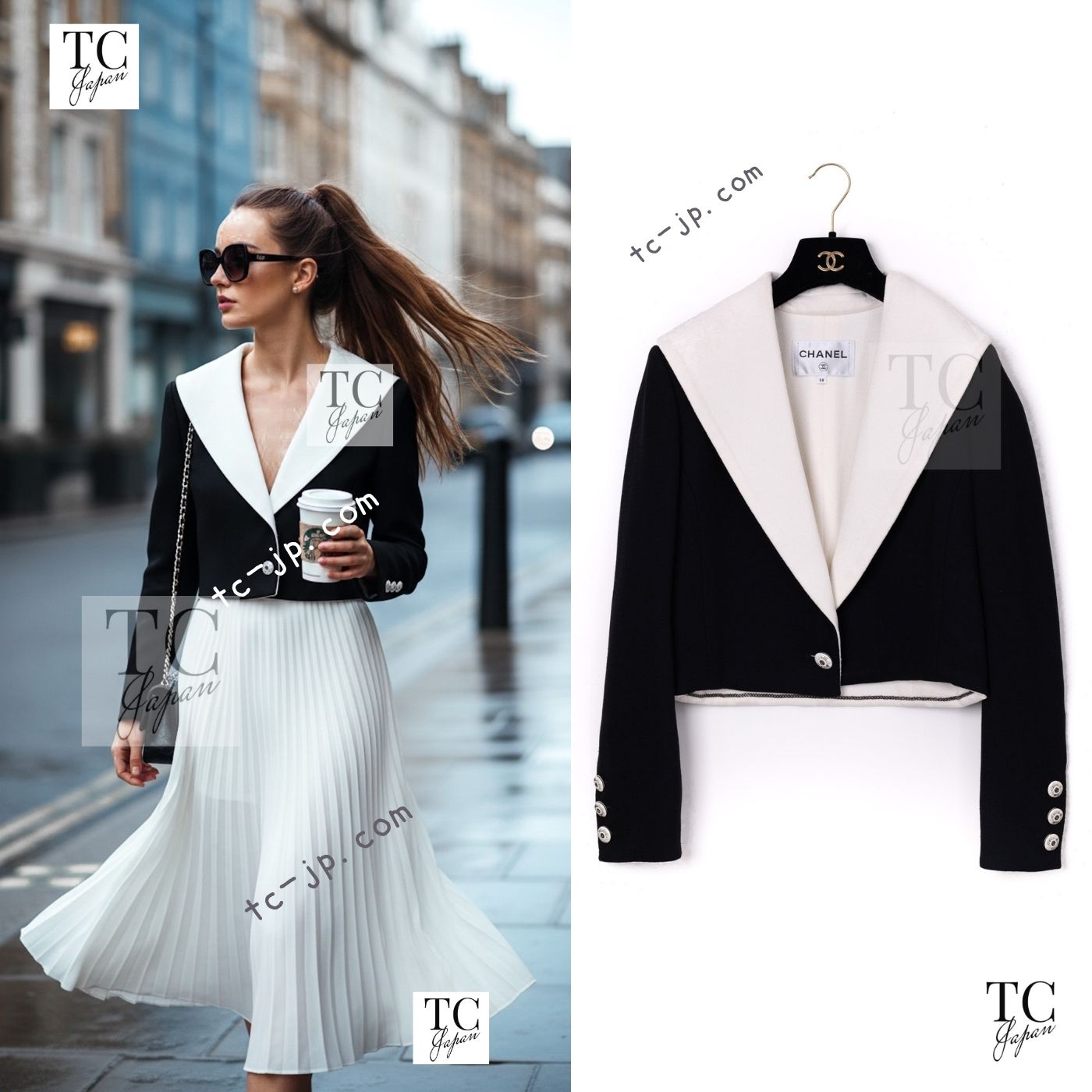 CHANEL Jacket 22C Black White Sailor Collar Silk Crepe 38 シャネル ブラック ホワイト カラー 襟 シルク クレイプ ジャケット