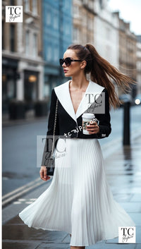 CHANEL Jacket 22C Black White Sailor Collar Silk Crepe 38 シャネル ブラック ホワイト カラー 襟 シルク クレイプ ジャケット