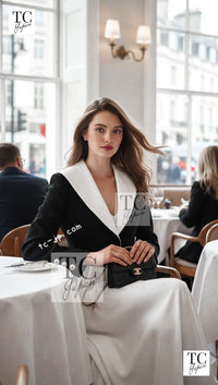 CHANEL Jacket 22C Black White Sailor Collar Silk Crepe 38 シャネル ブラック ホワイト カラー 襟 シルク クレイプ ジャケット