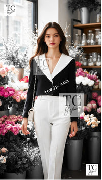 CHANEL Jacket 22C Black White Sailor Collar Silk Crepe 38 シャネル ブラック ホワイト カラー 襟 シルク クレイプ ジャケット